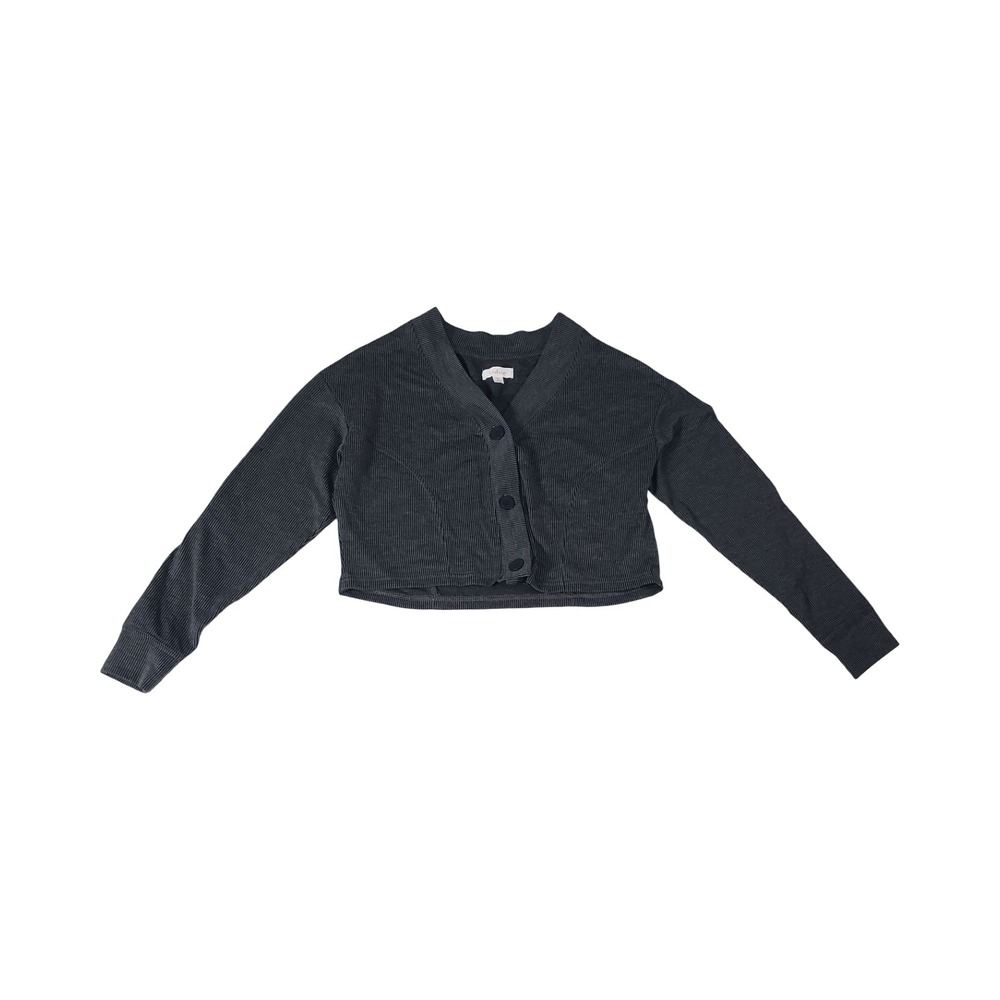 Colsie Charcoal Gray Ribbed Cropped Button Front Cardigan XS VN1244085